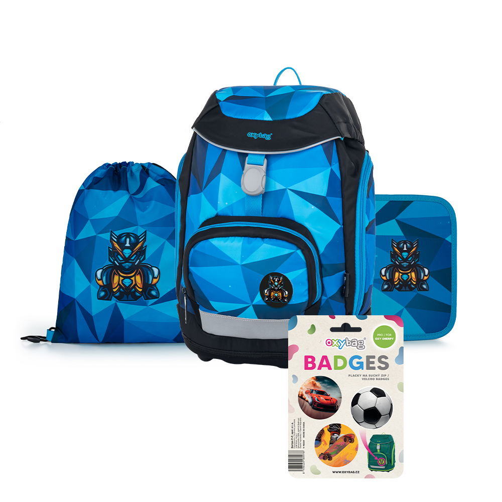 OXYBAG Schultaschen-Set Premium Sherpy Roboter 4-teilig blau