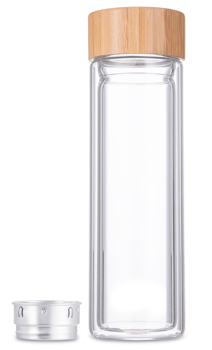 Doppelwandige Glasflasche mit Sieb transparent