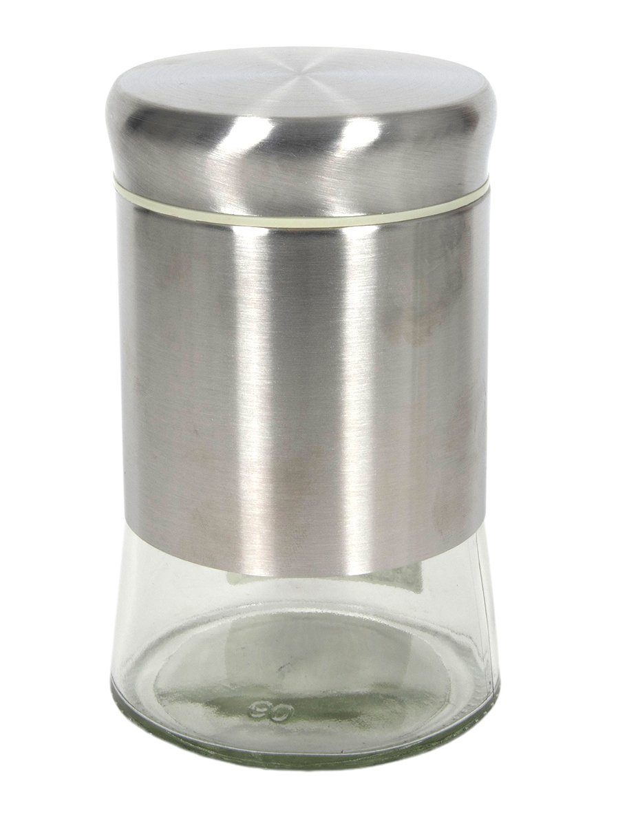 Glasbehälter mit einem metallischen Deckel. Der untere Teil ist transparent und zeigt den Inhalt.