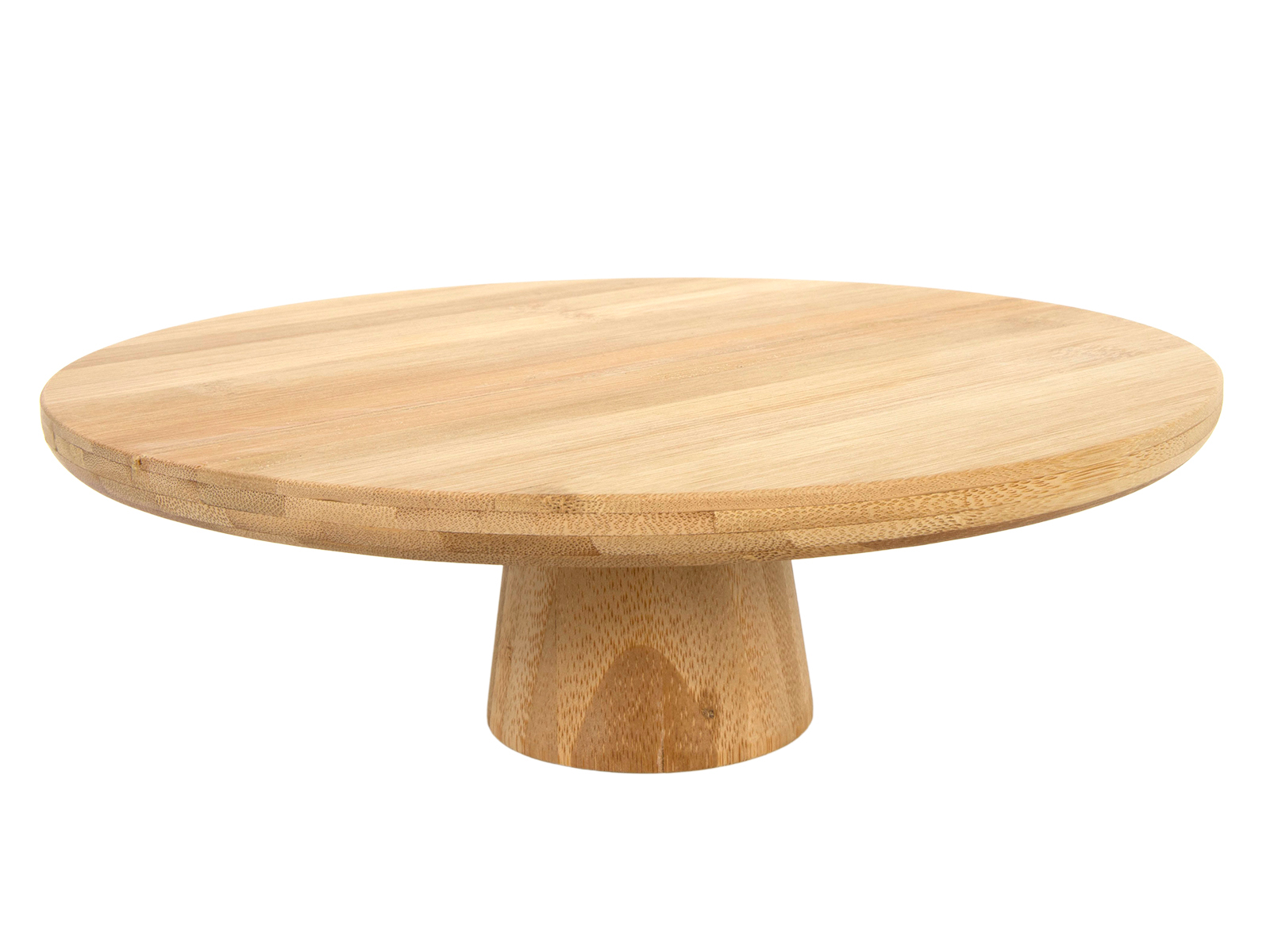 Runder Holzständer aus Bambus. Flache Oberfläche auf einem kurzen, stabilen Fuß.