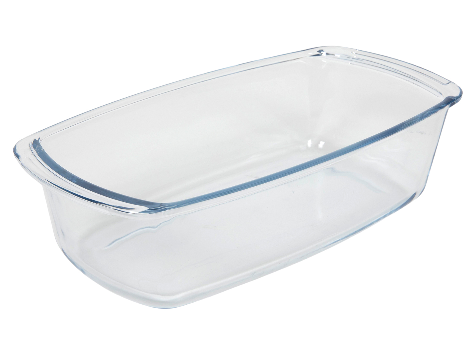 Rechteckige Glasform für das Backen. Transparent und ohne Muster.