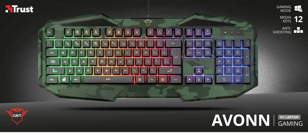 Trust Gaming Keyboard - GXT 830-RW Avonn, mit LED-Beleuchtung, camo green 