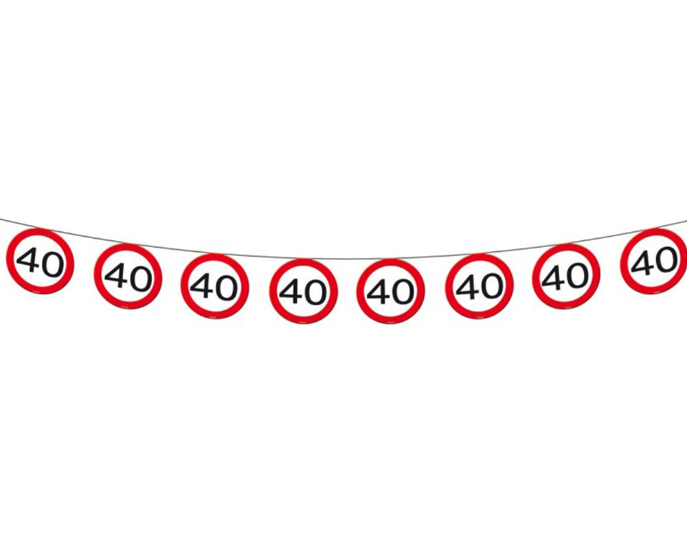 Kette mit mehreren Verkehrszeichen. Jedes Zeichen zeigt die Zahl 40 in der Mitte. Roter Rand um jedes Zeichen.