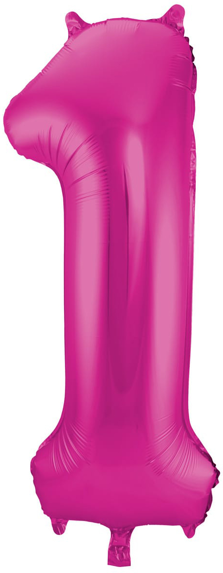 großer, pinkfarbener Luftballon in Form der Zahl 1. Glänzende Oberfläche, keine weiteren Muster.