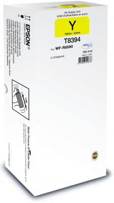 weiße Verpackung für Tintenpatrone. Gelbe Kennzeichnung mit 'Y' für Gelb. Kompatibel mit Epson WF-8590.
