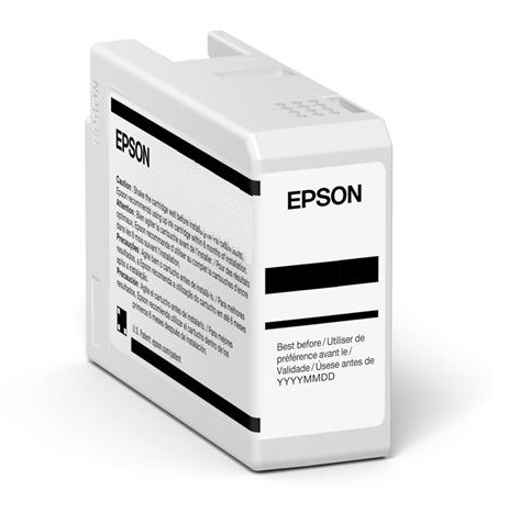 Epson Tintenpatrone in weißer Verpackung. Auf der Vorderseite steht der Markenname und Hinweise zur Verwendung.