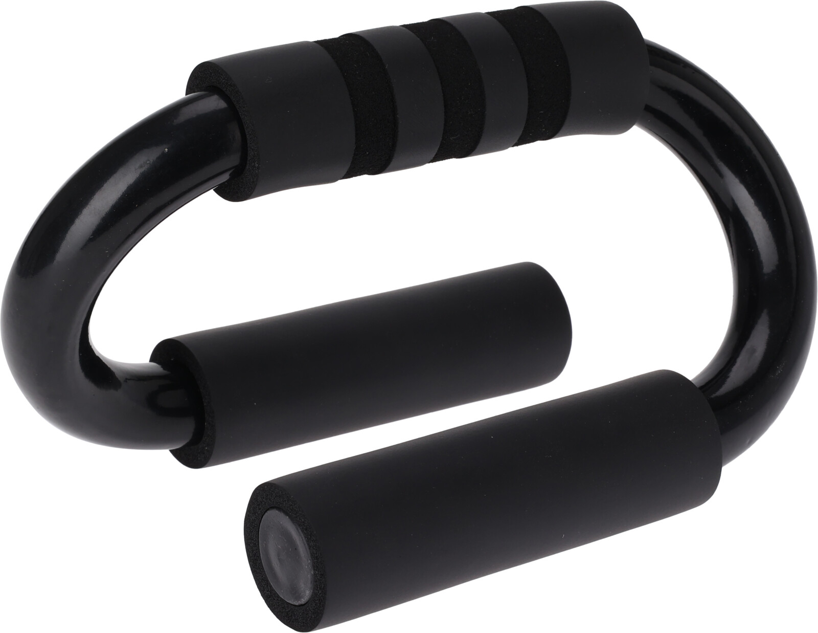 Schwarzes Fitnessgerät mit zwei Griffen. Ergonomisches Design für Übungen.