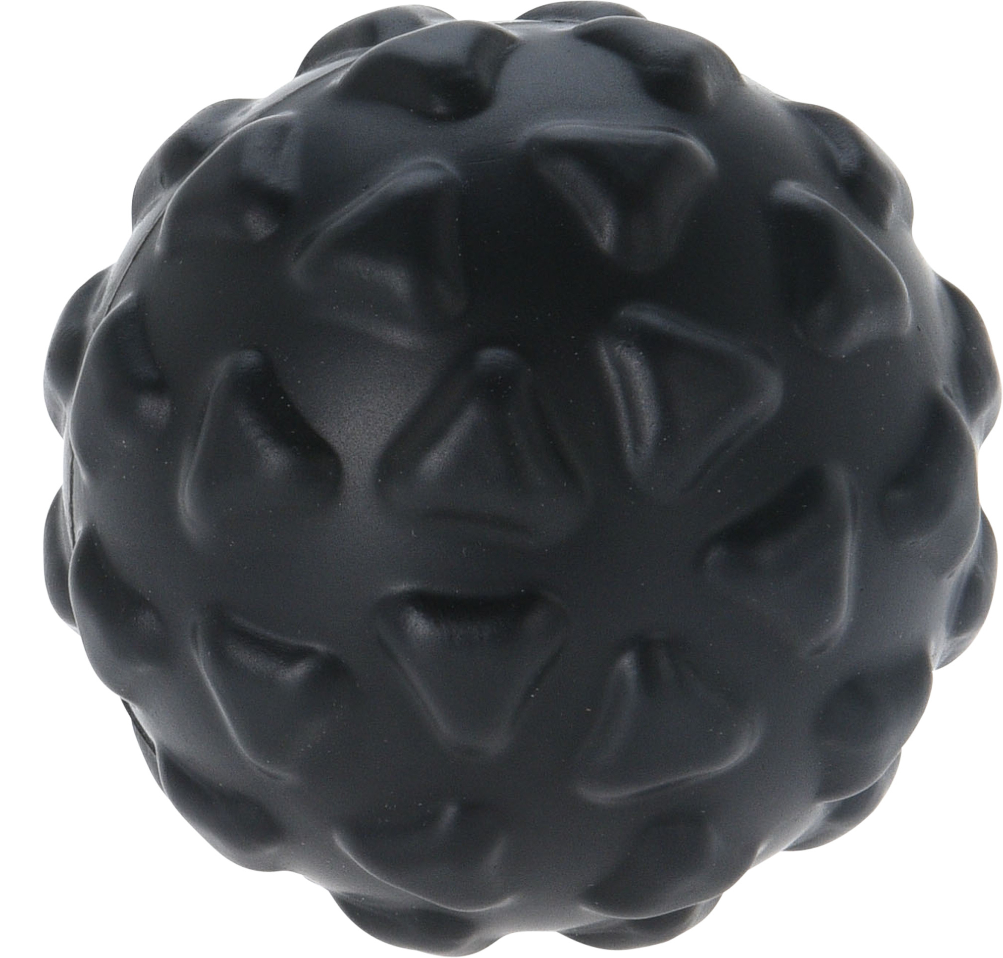 Schwarze, runde Massageball mit stacheliger Oberfläche. Ideal für Muskelentspannung.