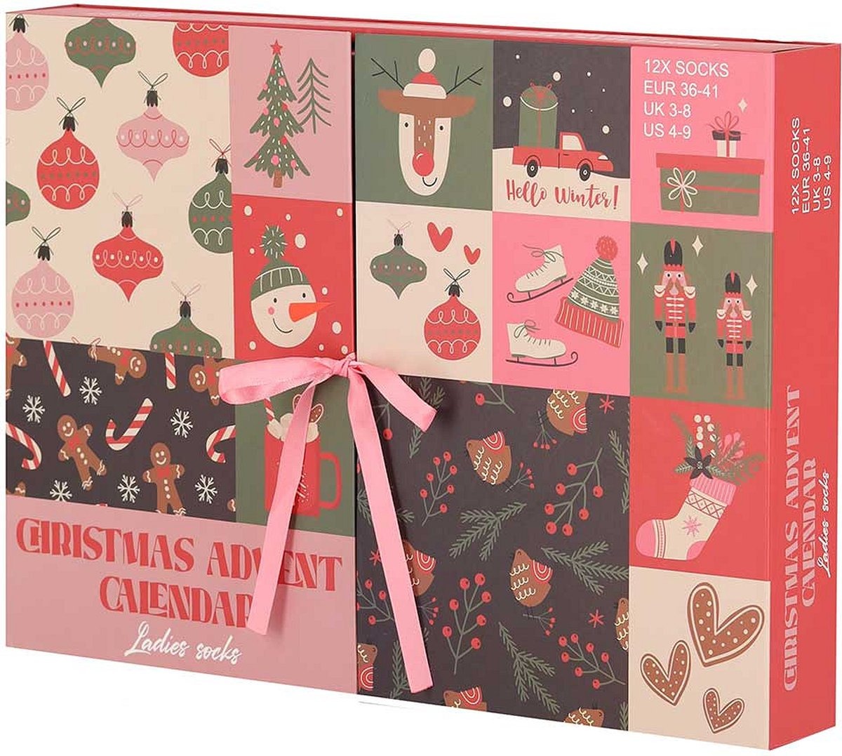 Adventkalender mit 12 Paar Damensocken befüllt