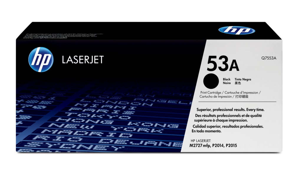 Schwarze Druckerpatrone für HP LaserJet. Modellnummer 53A.