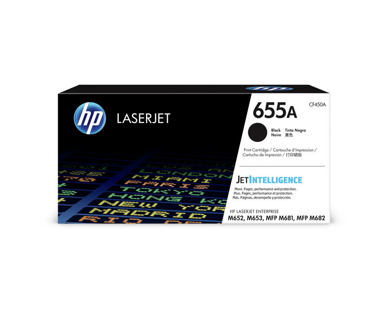 Schwarze Druckerpatrone der Marke HP LaserJet. Modellnummer 655A, für Drucker M652, M653, M681, M682.