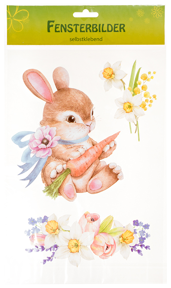 Fensterbild Osterhase mit Karotte 20 x 29,5 cm bunt