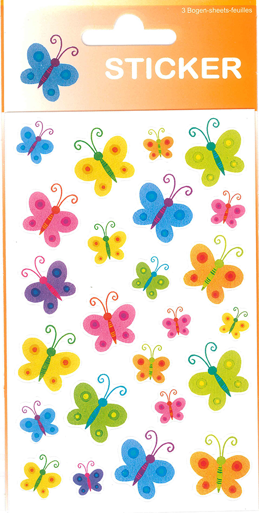 Sticker Schmetterlinge bunt, 3 Blatt