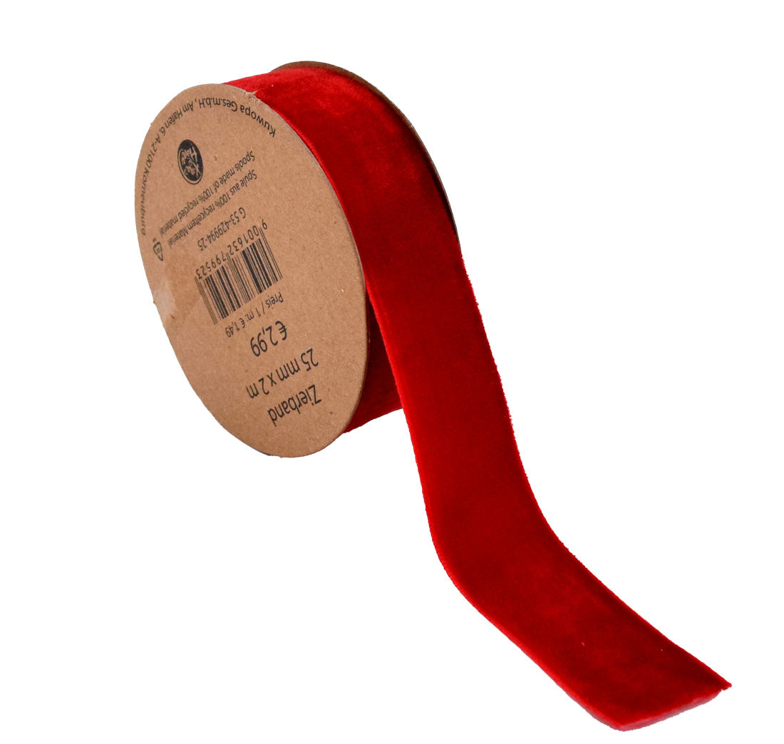 Geschenkband aus Samt 2 m x 25 mm rot