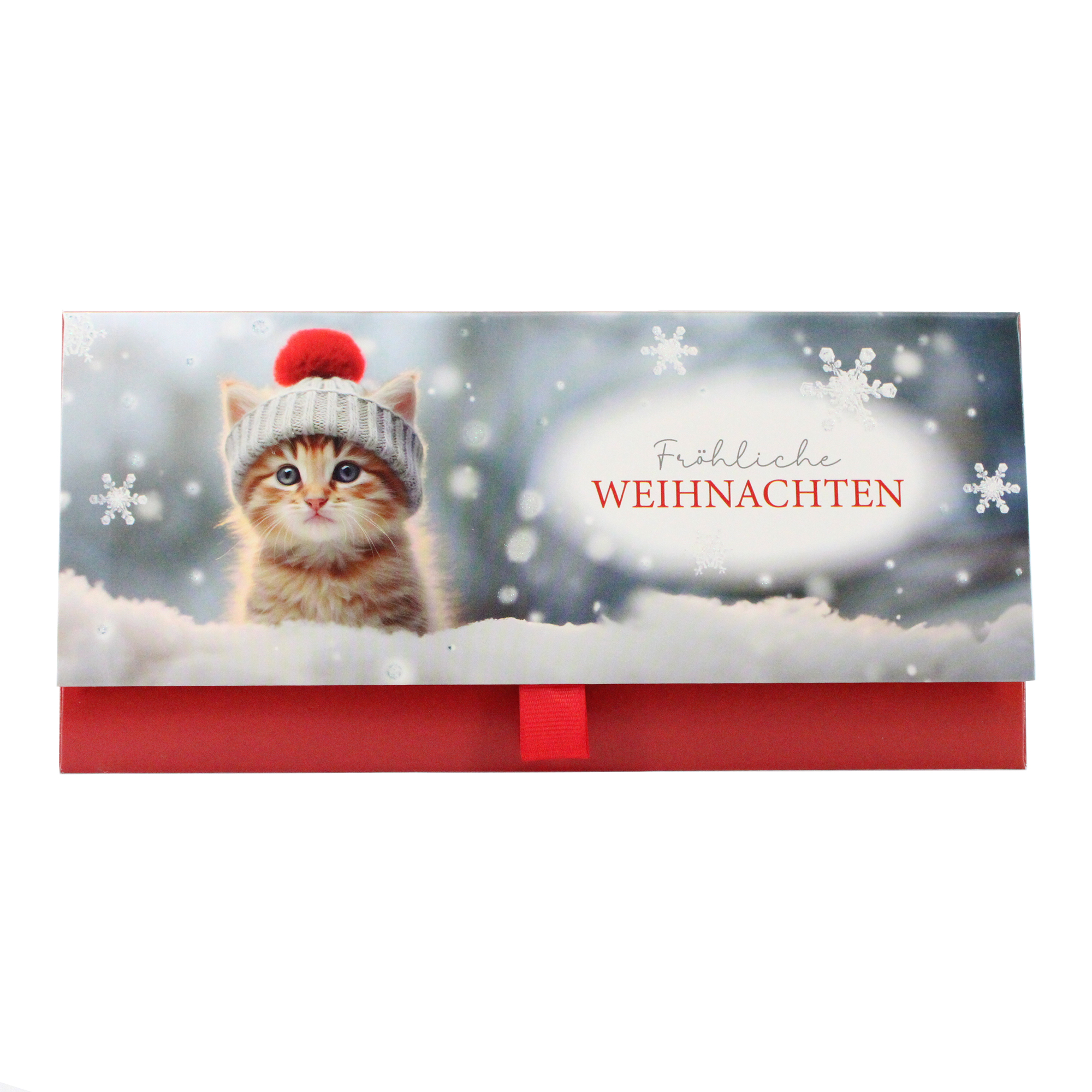 Gutscheinverpackung Weihnachtskatze 23 x 11 cm bunt