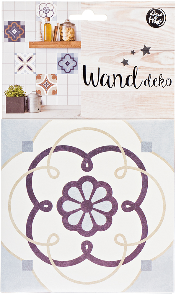 Wanddeko mit floralem Muster in lila und beige. Hintergrund in hellen Farben.