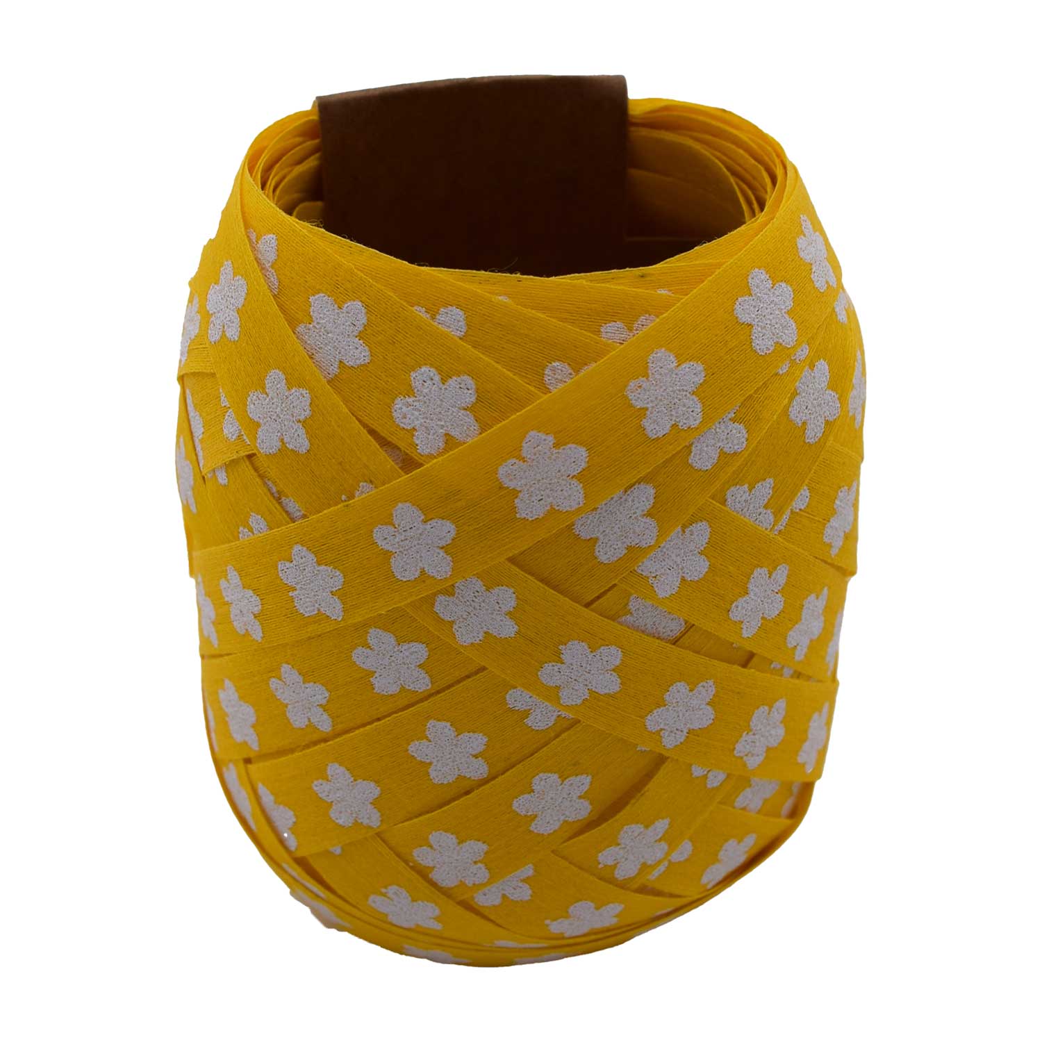 Baumwollband Blumenmuster 10 mm 12 m gelb