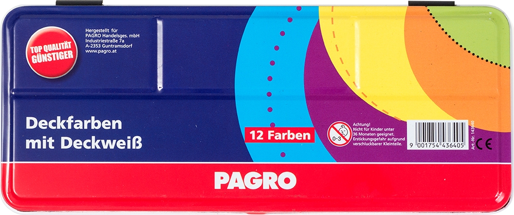 PAGRO Deckfarbkasten 12 Farben