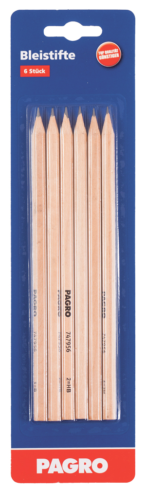 PAGRO Bleistifte verschiedene Härtegrade 6 Stück braun