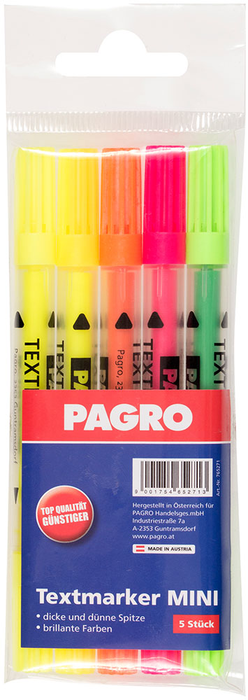 PAGRO Textmarker Mini 5 Stück mehrere Farben