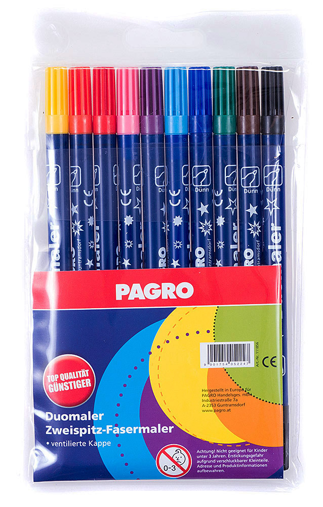 PAGRO Duo-Fasermaler mehrere Farben 10 Stück