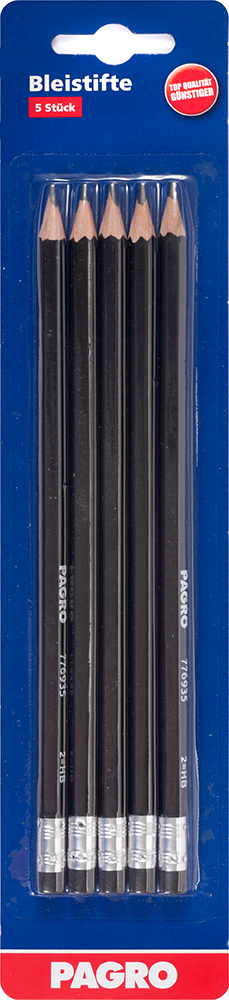 PAGRO Bleistifte mit Radierer HB/Nr.2 5 Stück schwarz