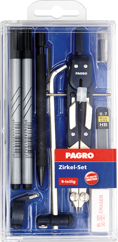 PAGRO Zirkel-Set 9 Teile blau