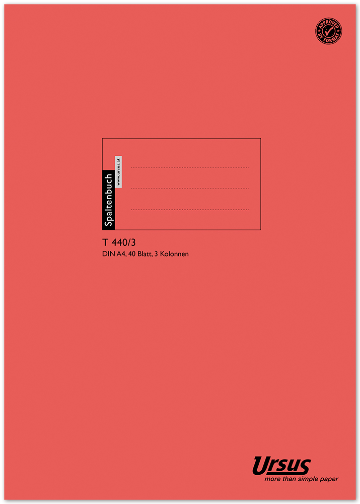 Rotes Spaltenbuch im DIN A4 Format. 40 Blatt, 3 Spalten.