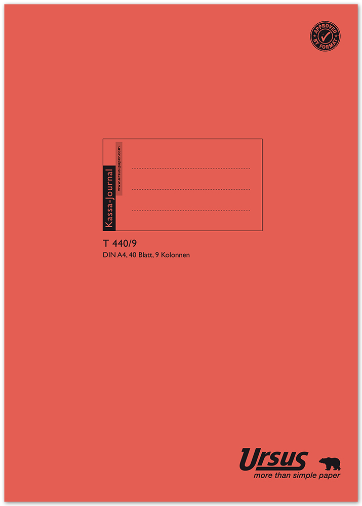 Rotes Kassenjournal im DIN A4 Format. 40 Blatt mit 9 Spalten.