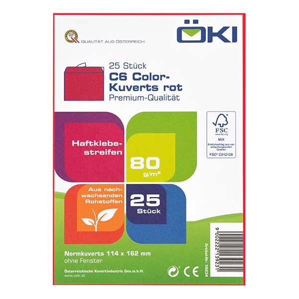 ÖKI Kuvert C6 mit Haftstreifen rot 25 Stück