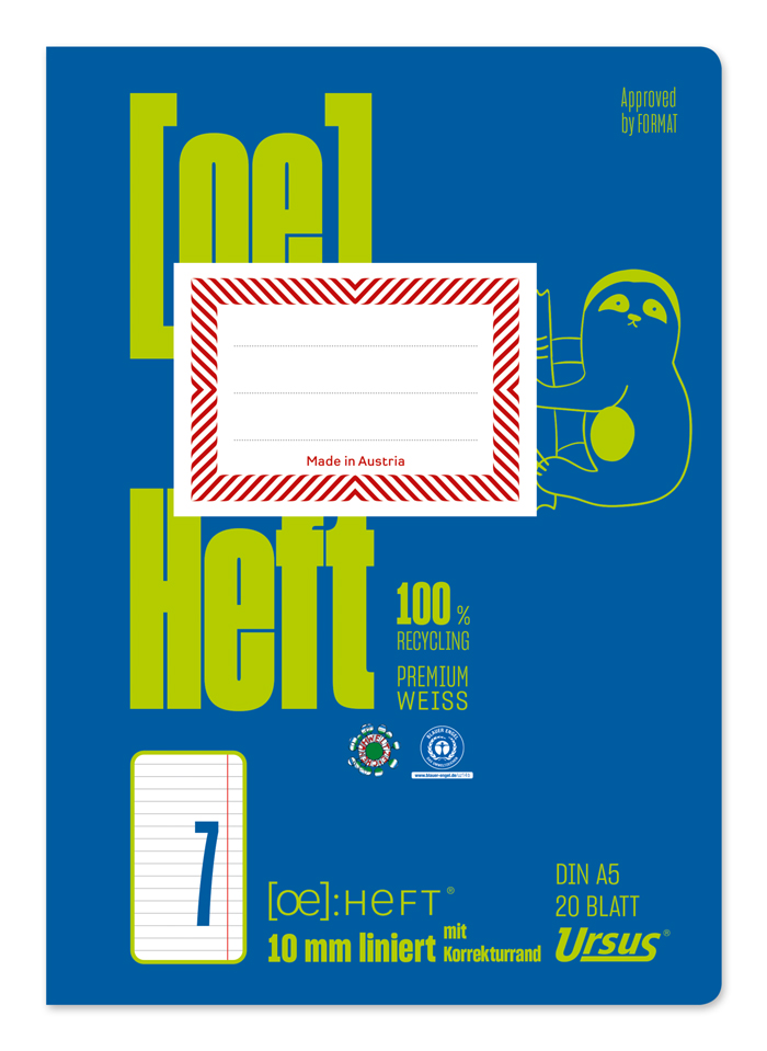 URSUS Schulheft OE.7 A5 20 Blatt 10 mm liniert mit Korrekturrand