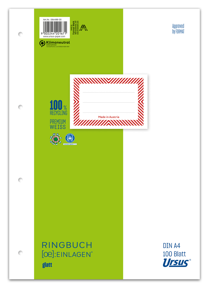 Format-X Ringbucheinlagen A4, 100 Blatt, glatt 