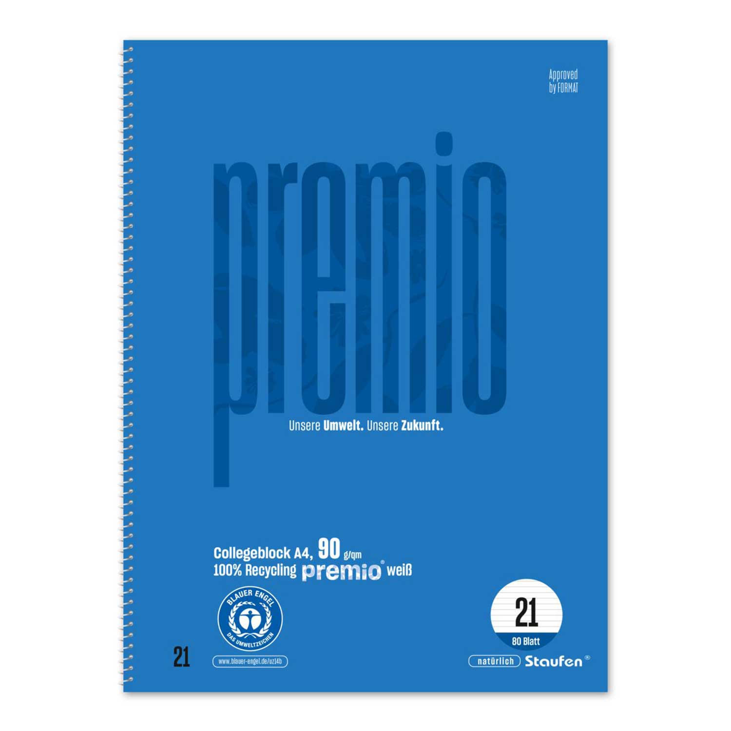 Green Premium Collegeblock A4 80 Blatt 90 g/m² 9mm liniert