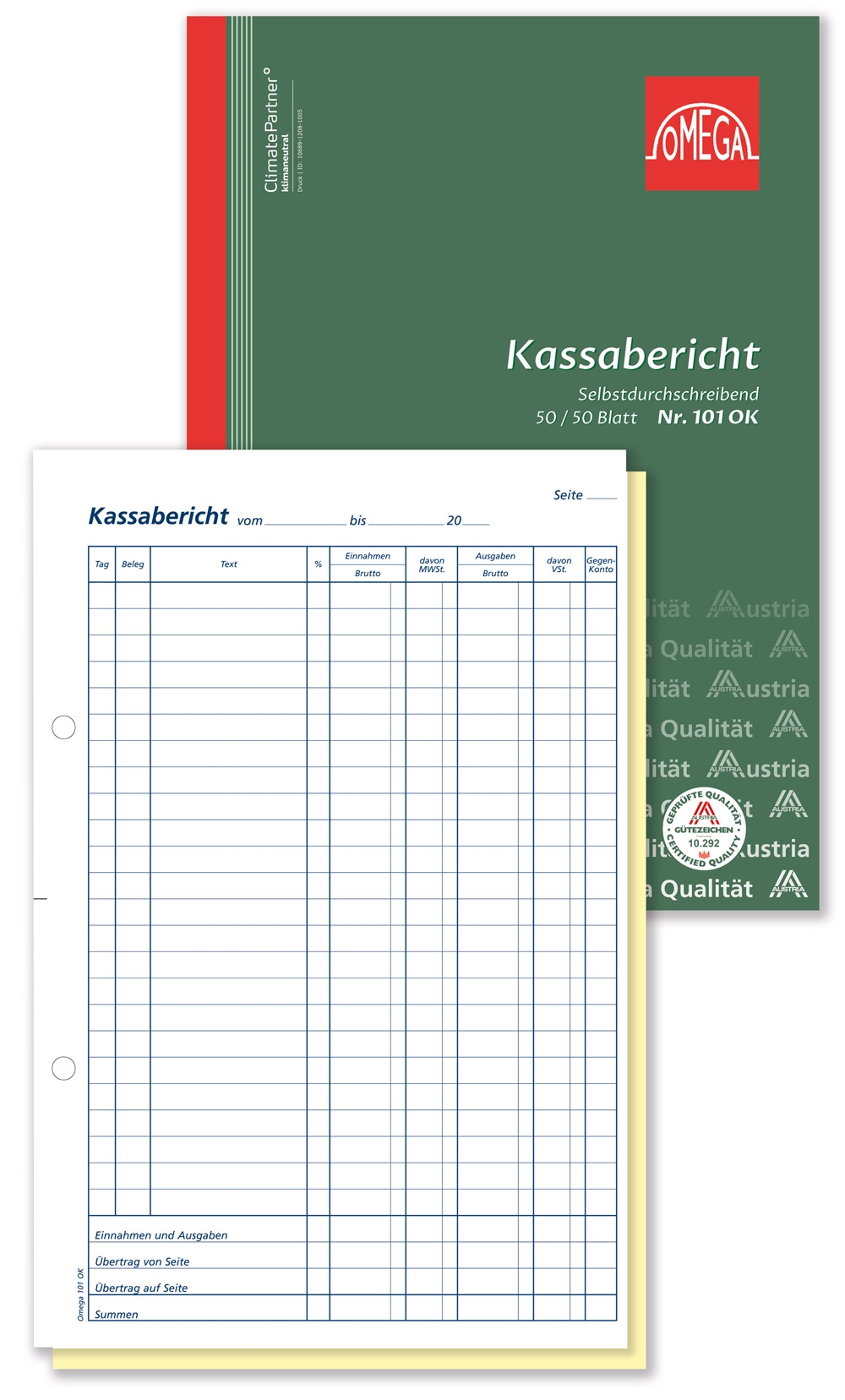 OMEGA DRUCK Kassabericht, A4 hoch, 2 x 50 Blatt 