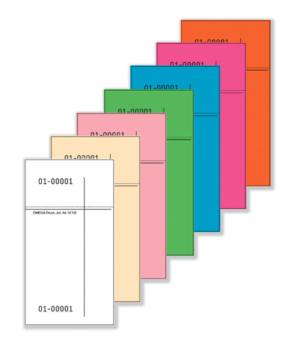 Bunte Karten in verschiedenen Farben. Jede Karte hat eine fortlaufende Nummer.