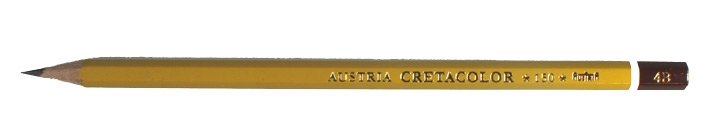Gelber Bleistift mit spitzem Ende. Beschriftung in schwarzer Schrift.