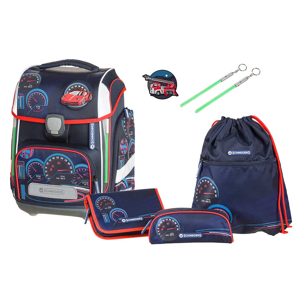 SCHNEIDERS Schultaschen-Set Ergolite Car Race 5-teilig dunkelblau