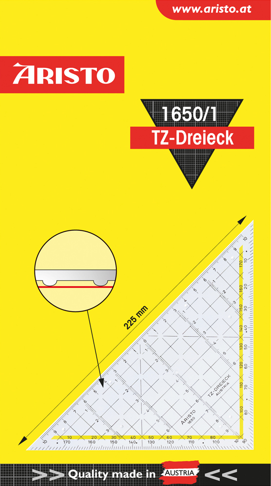 ARISTO TZ-Dreieck 1650/1 22,5 cm ohne Facette, Tuschenoppen transparent