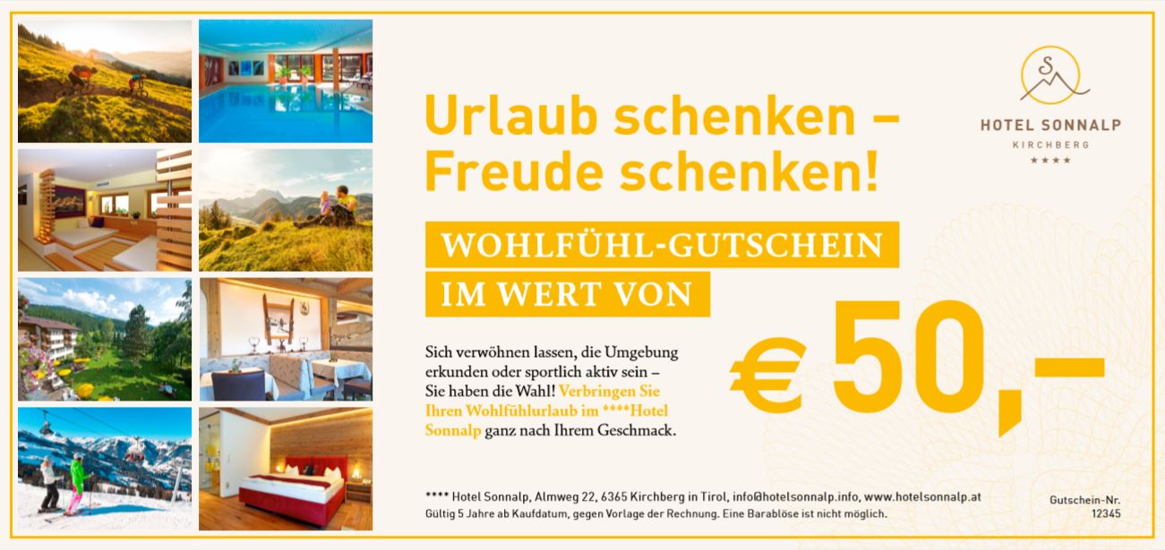 Hotel Sonnalp Wohlfühl-Gutschein im Wert von € 50,- 