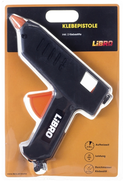 LIBRO Heißklebepistole 80 Watt mit 2 Ersatzsticks schwarz