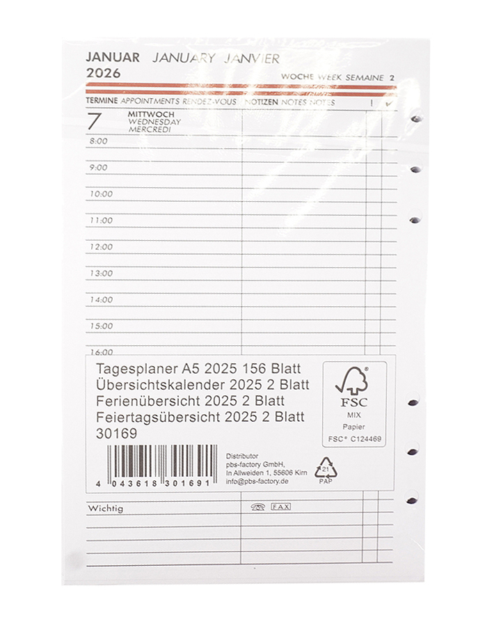 Nachfüllung Tagesplaner A5 2025