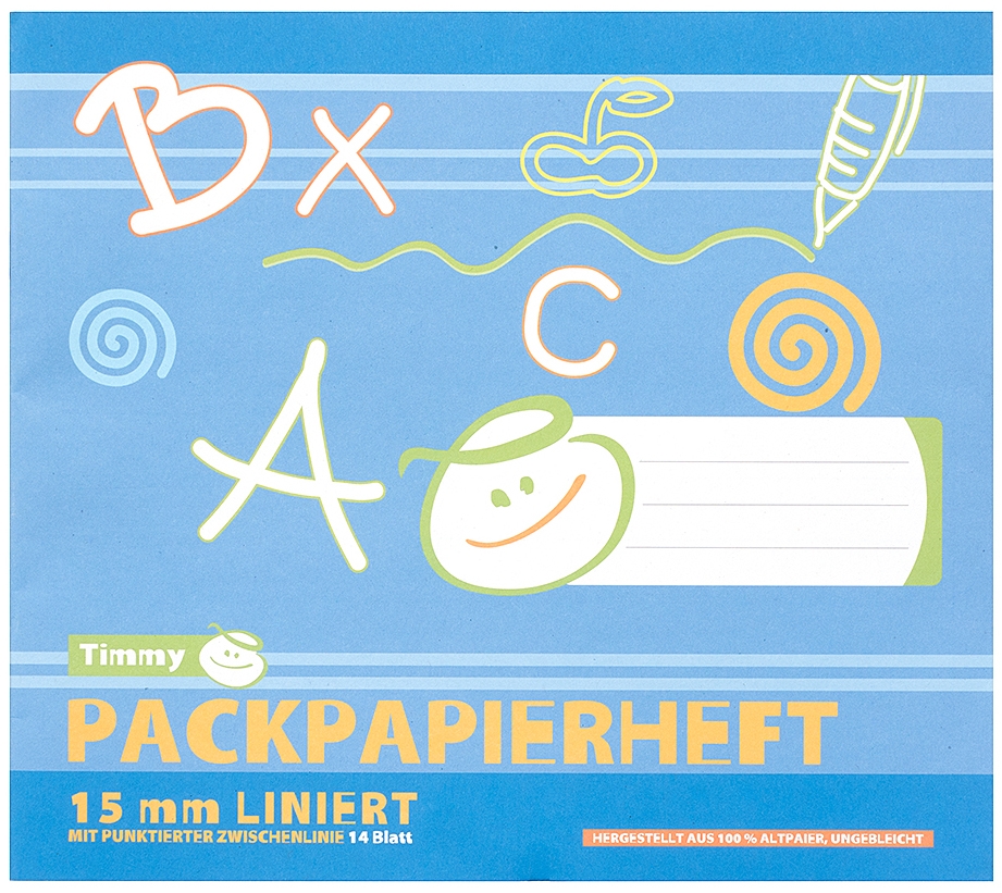 Packpapierheft 21 x 24 cm, liniert mit punkt. Zwischenlinie, 14 Blatt 