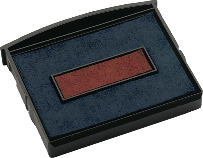 Stempelkissen in rechteckiger Form. Dunkelblauer Hintergrund mit rotem Stempelfläche.