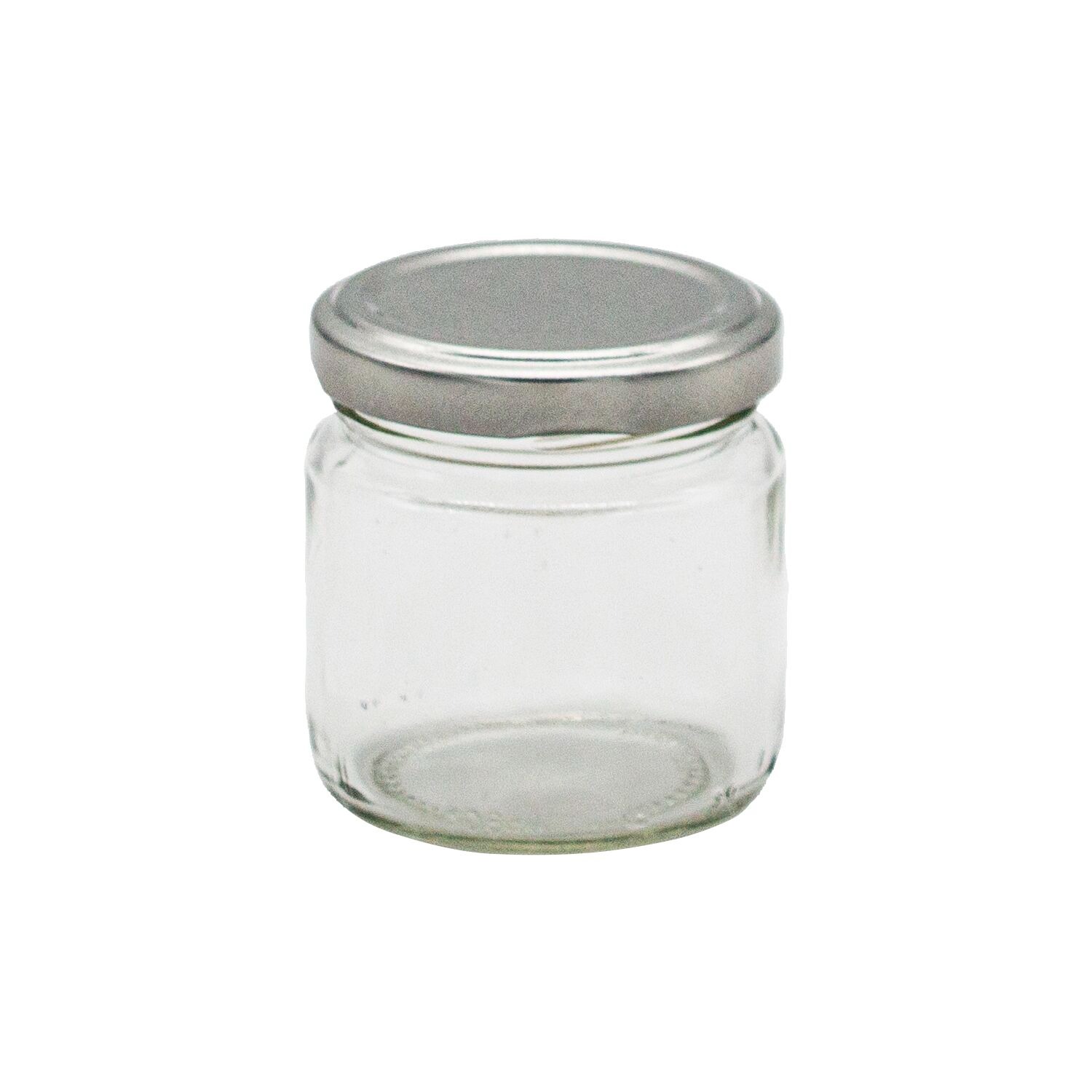 Glasgefäß mit rundem Boden und Schraubdeckel. Transparent und schlicht.