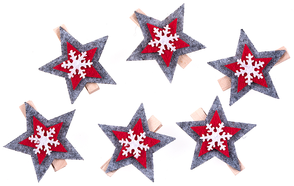 NOVOOO Seasons Xmas Dekokluppen Sterne aus Filz 6 Stück