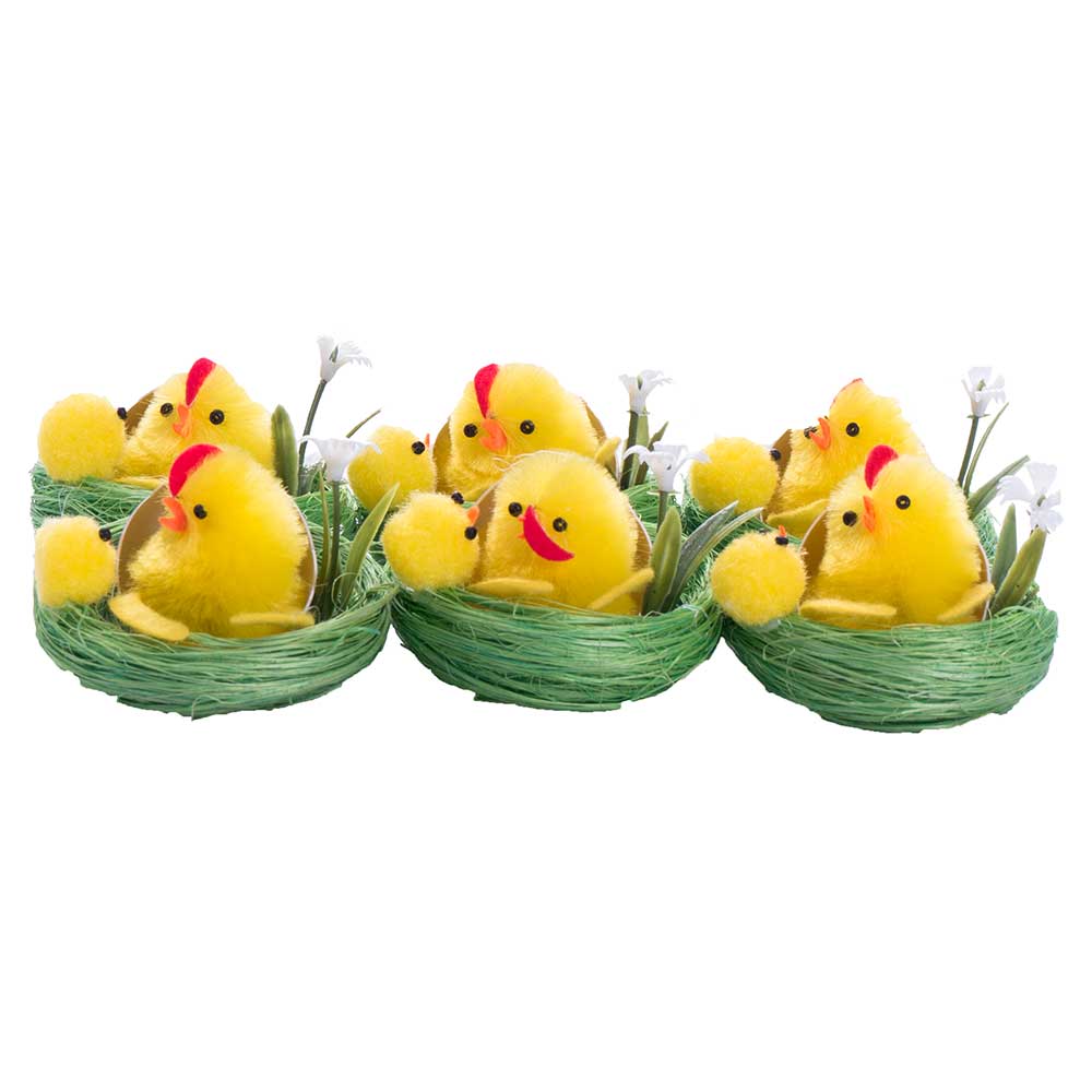 NOVOOO Kücken im Nest mit Blume 6 Stück bunt