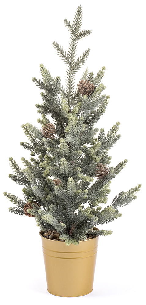 NOVOOO Seasons Xmas Christbaum mit Bockerl in goldenem Topf 65 cm grün