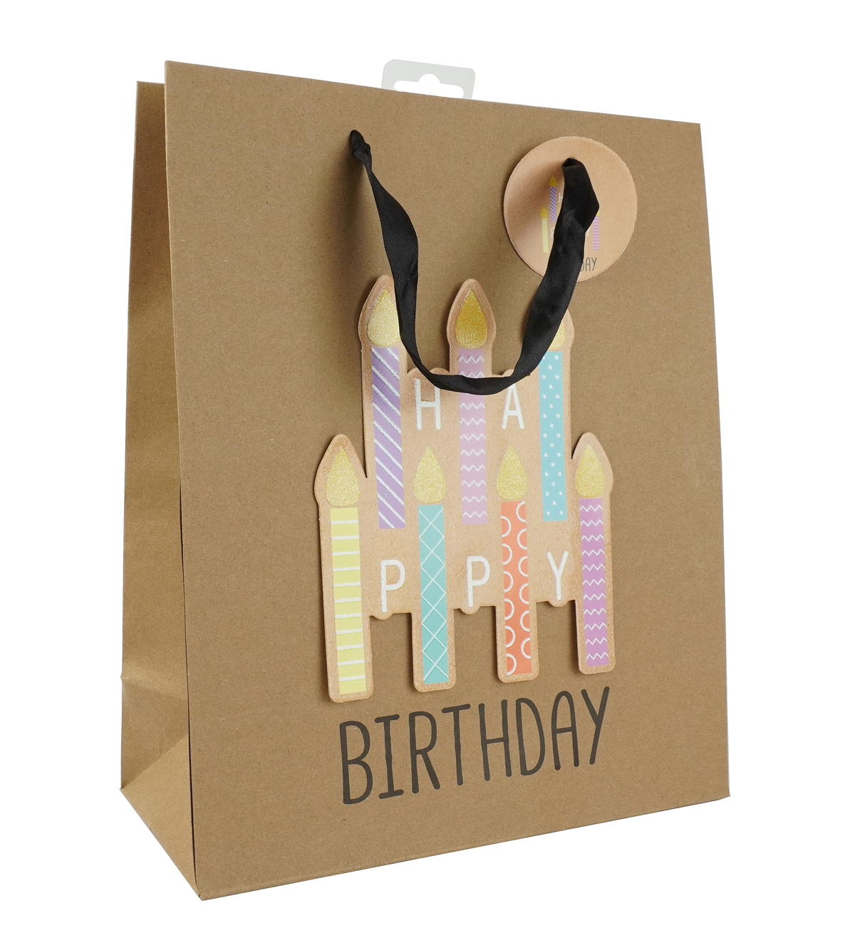 Tragetasche Happy Birthday mit 3D-Schrift braun