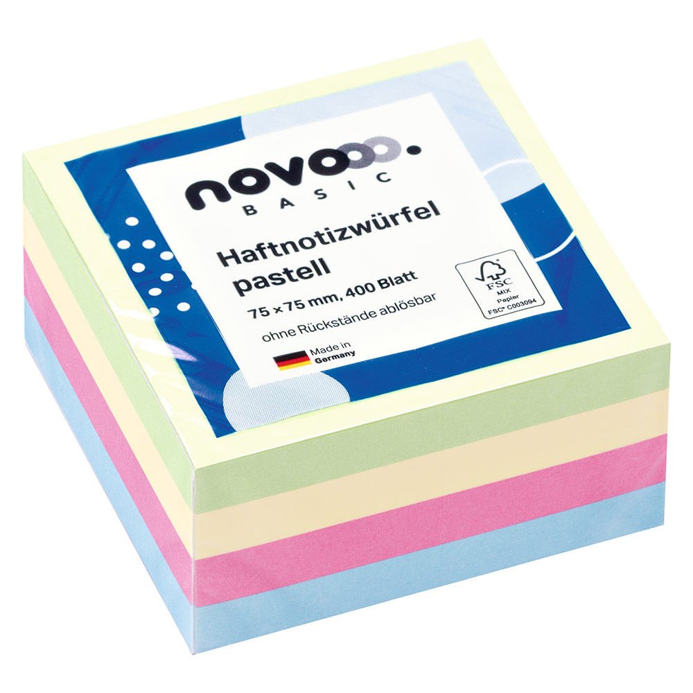 NOVOOO Basic Haftnotizwürfel pastell 75 x 75 mm 400 Blatt