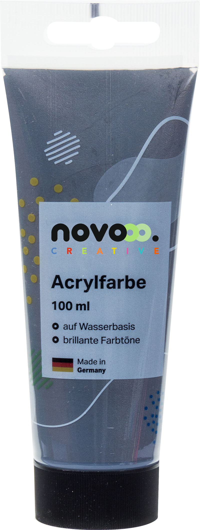 Graue Acrylfarbe in einer 100 ml Tube. Wasserbasis, brillante Farbtöne.